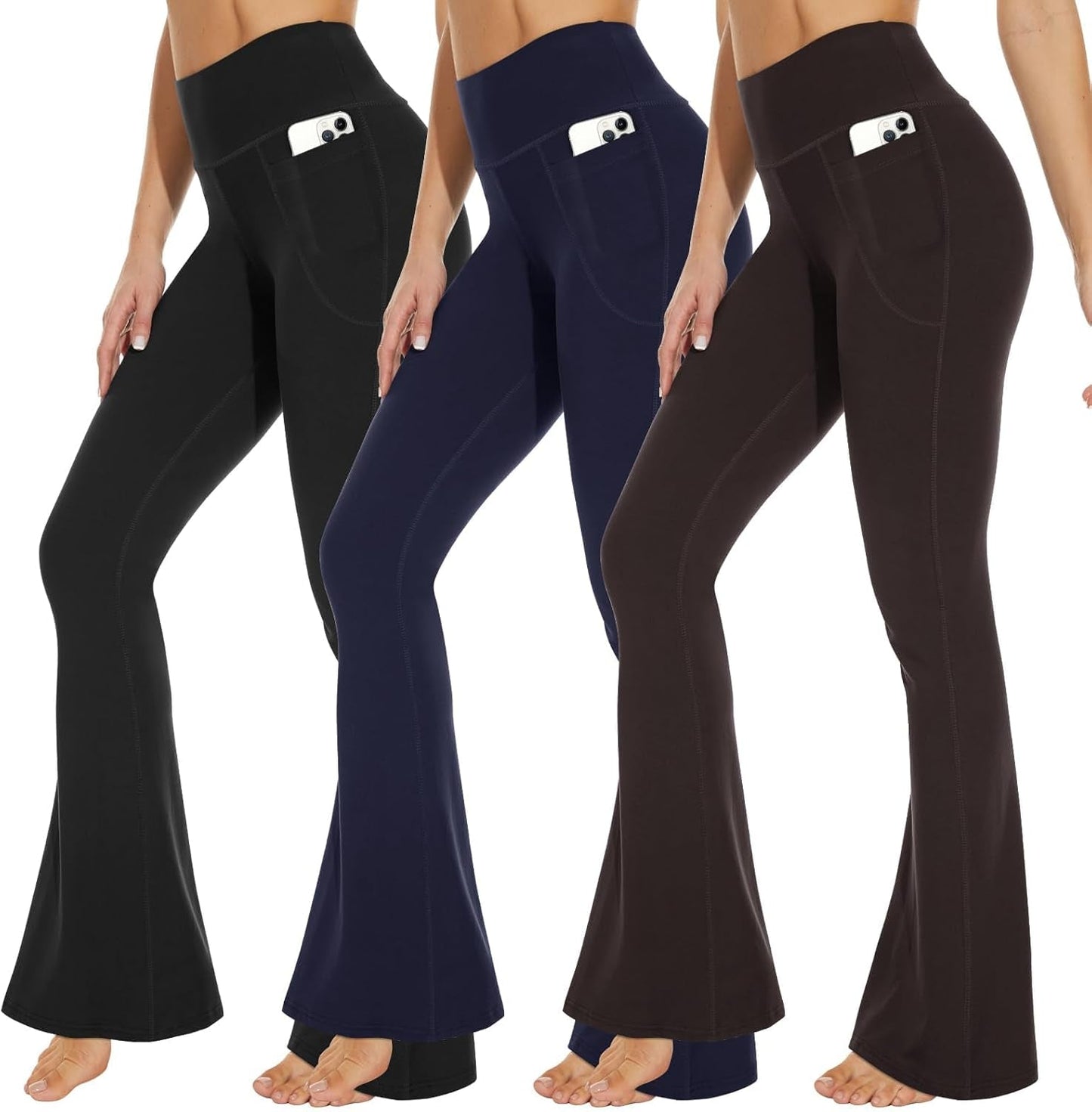 3 Packs Leggings with Pockets for Women, Soft High Waisted Tummy Control Workout Yoga Pants