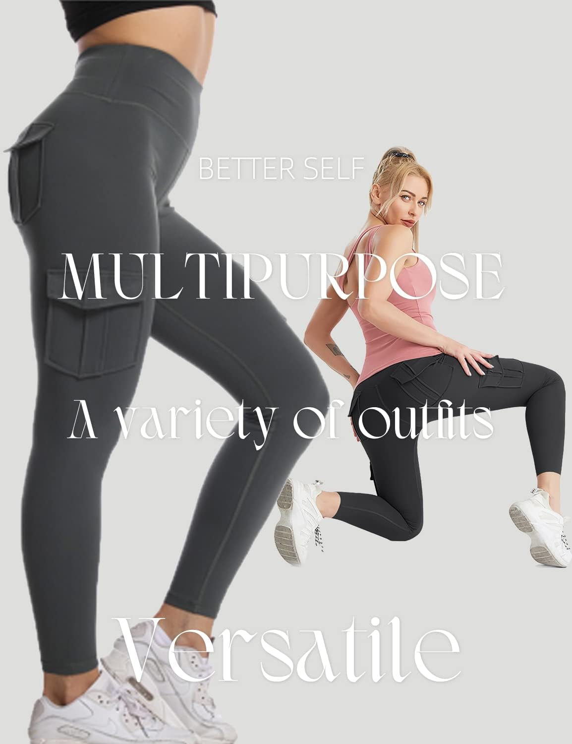 Cargo Leggings with Pockets for Women High Waisted Yoga Workout Lounge Pants XS-2XL