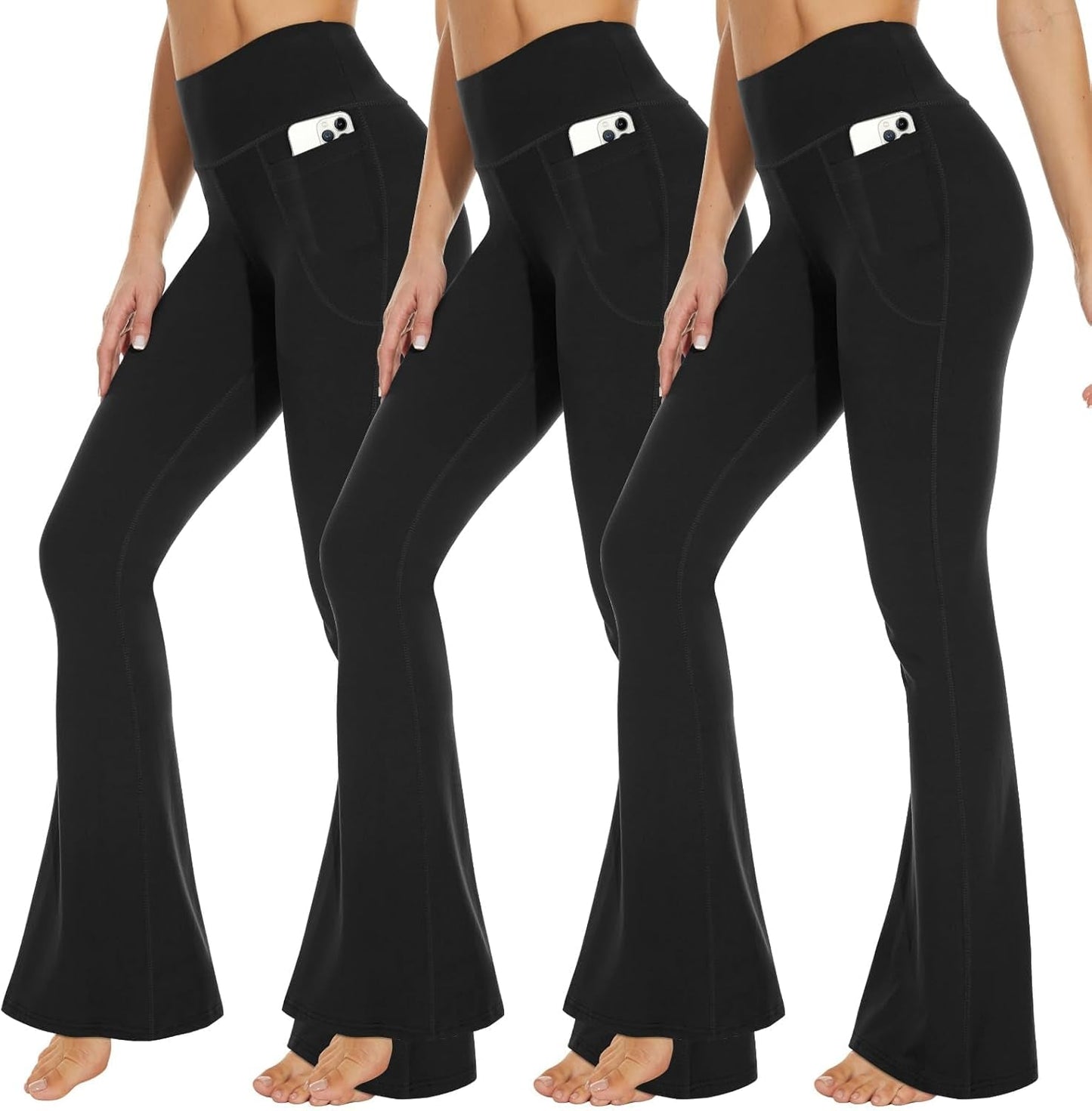 3 Packs Leggings with Pockets for Women, Soft High Waisted Tummy Control Workout Yoga Pants