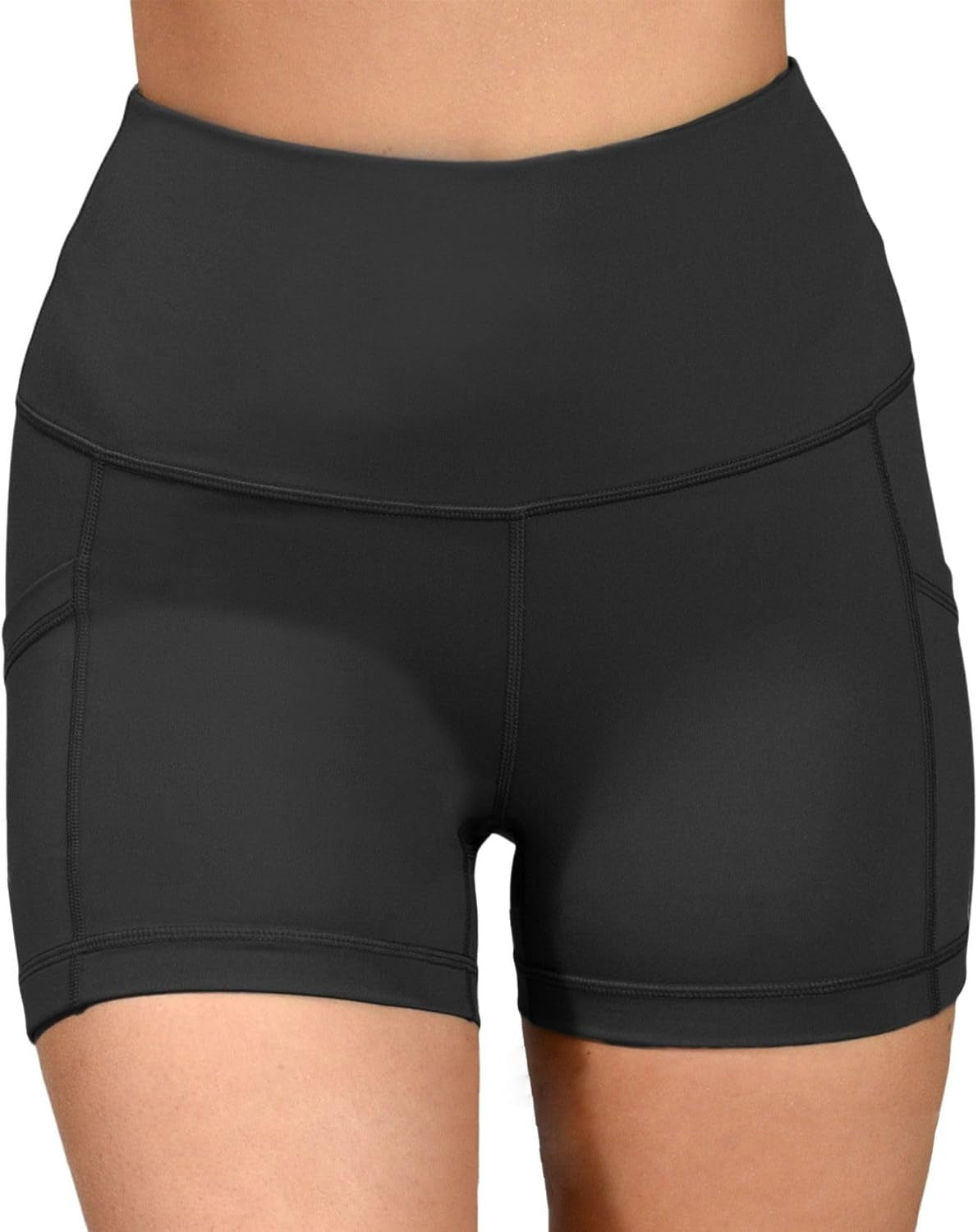 High Waisted Squat Proof Workout Shorts Side Pocket Running Biker Shorts -