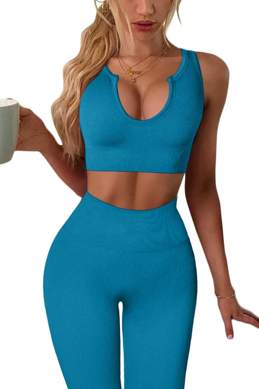 Women'S Yoga Workout Outfits 2 Piece High Waisted Leggings with Sports Bra Gym