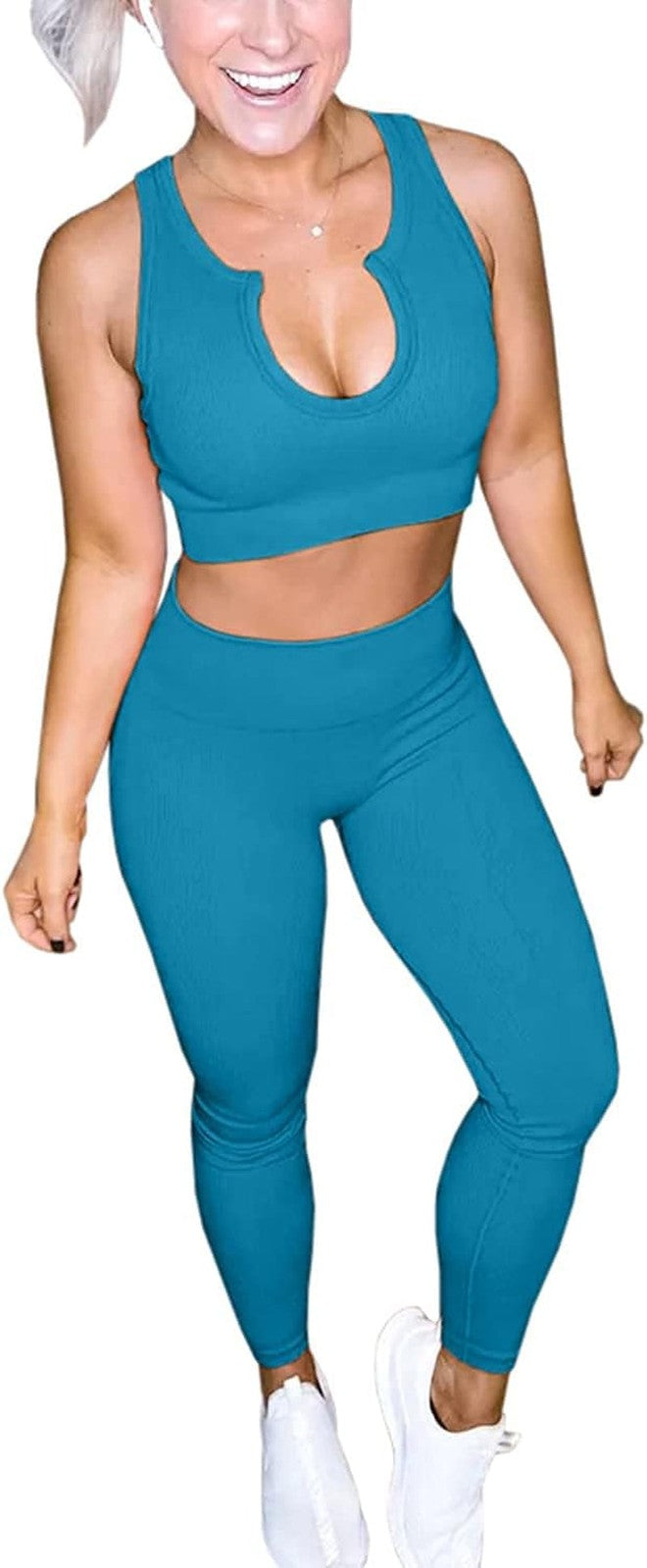 Women'S Yoga Workout Outfits 2 Piece High Waisted Leggings with Sports Bra Gym