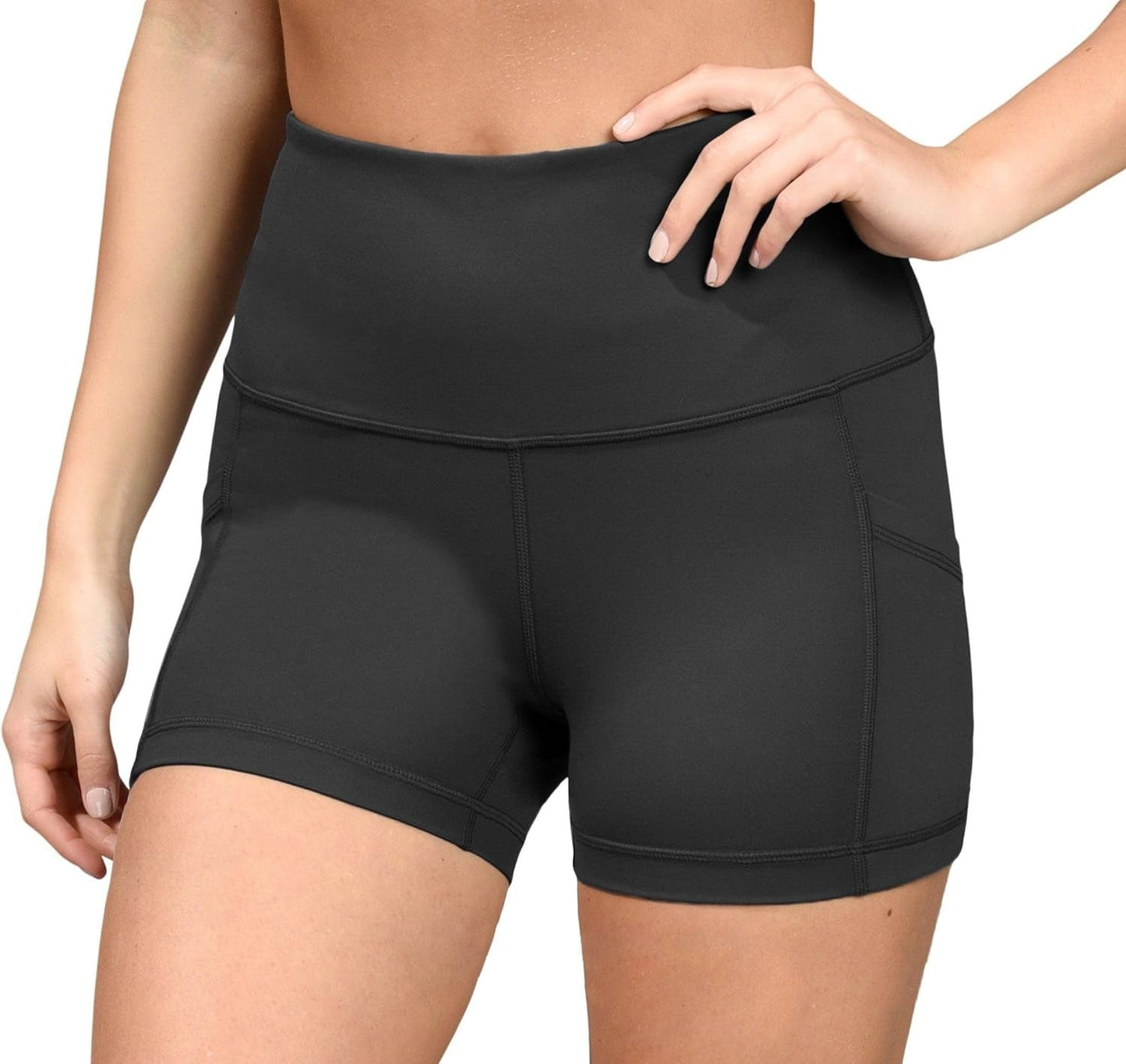 High Waisted Squat Proof Workout Shorts Side Pocket Running Biker Shorts -