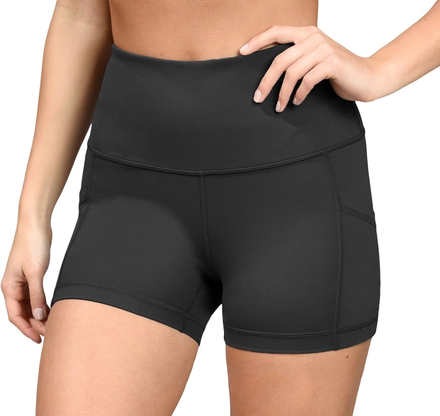 High Waisted Squat Proof Workout Shorts Side Pocket Running Biker Shorts -