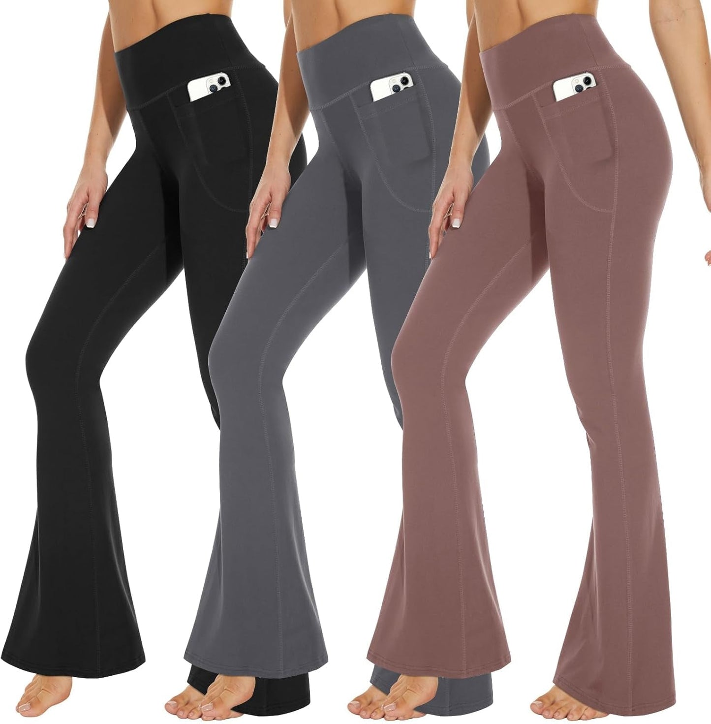 3 Packs Leggings with Pockets for Women, Soft High Waisted Tummy Control Workout Yoga Pants