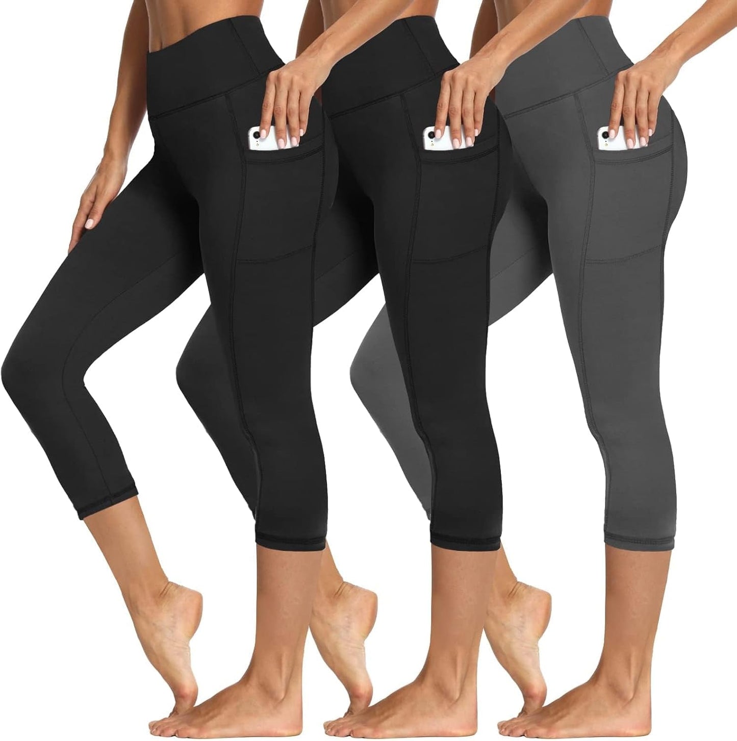 3 Packs Leggings with Pockets for Women, Soft High Waisted Tummy Control Workout Yoga Pants