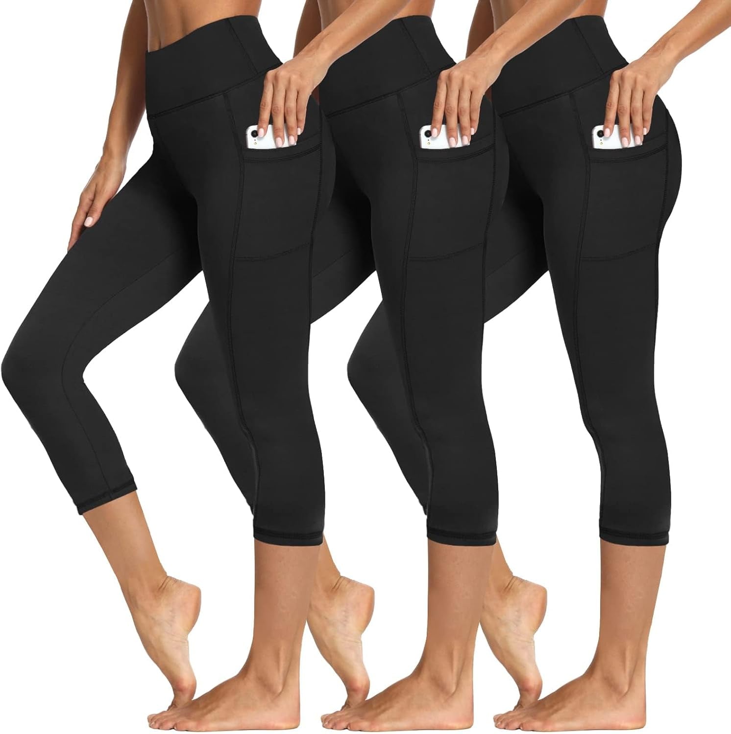 3 Packs Leggings with Pockets for Women, Soft High Waisted Tummy Control Workout Yoga Pants