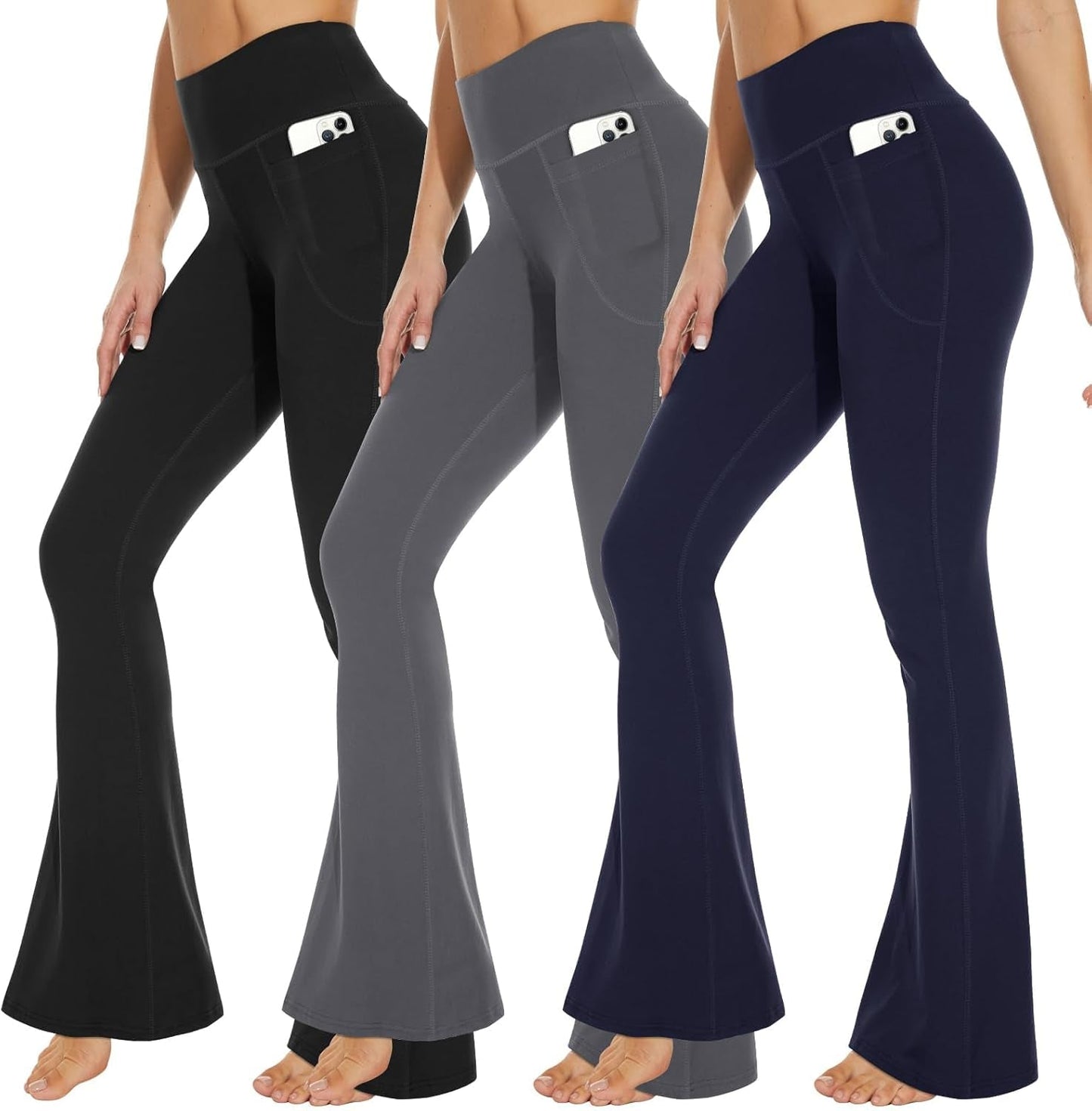 3 Packs Leggings with Pockets for Women, Soft High Waisted Tummy Control Workout Yoga Pants